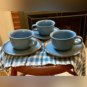 Set‎ Three Cups and Saucers Dansk MESA Blue